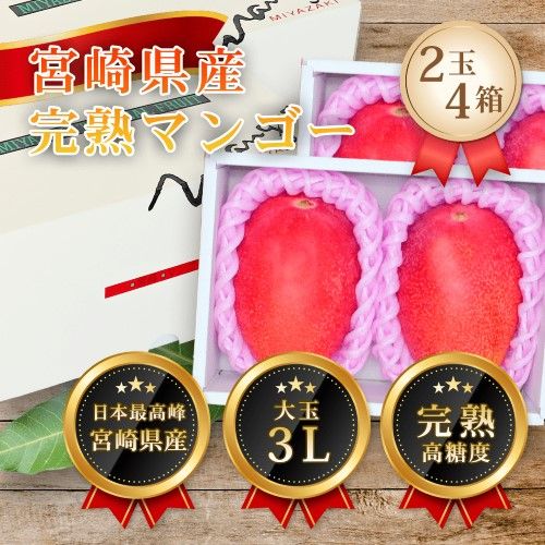 宮崎県産 完熟マンゴー 3L×2玉×4箱セット 大玉