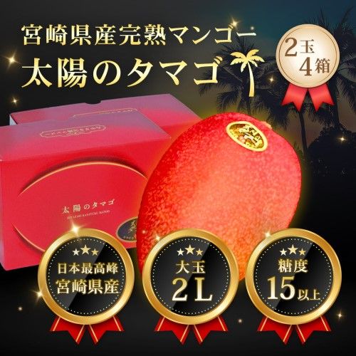 宮崎県産 太陽のタマゴ(完熟マンゴー) 2L×2玉×4箱セット 大玉